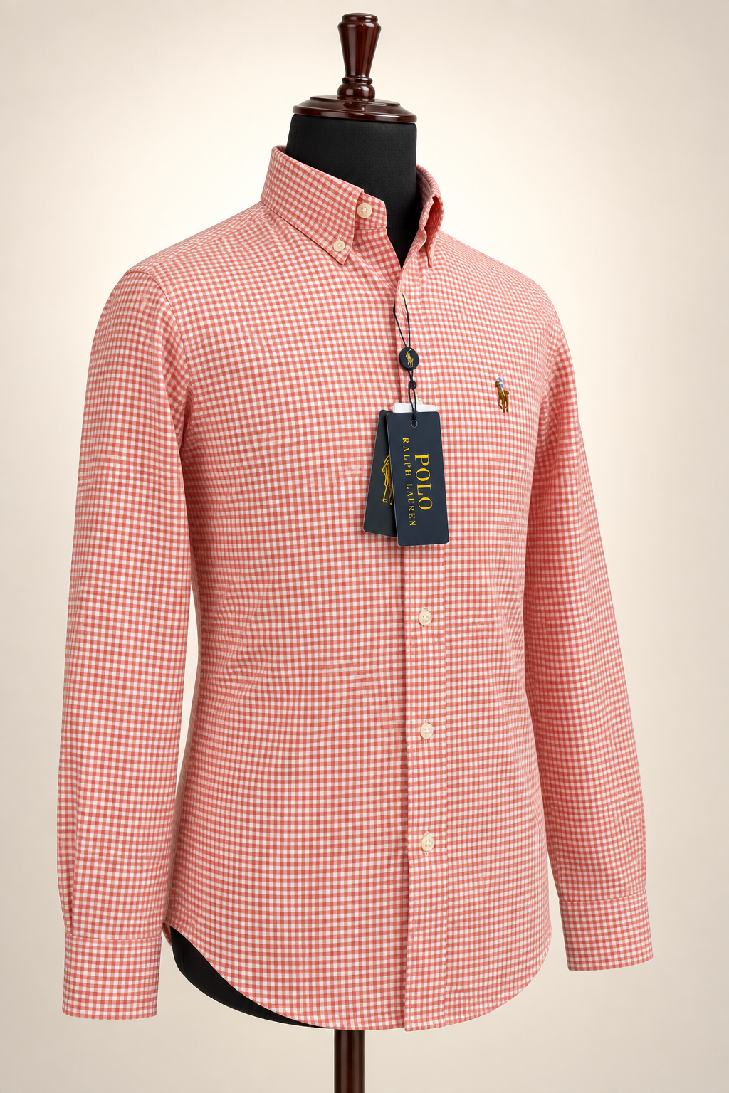 Men’s Coral & White Gingham Shirt - view 2