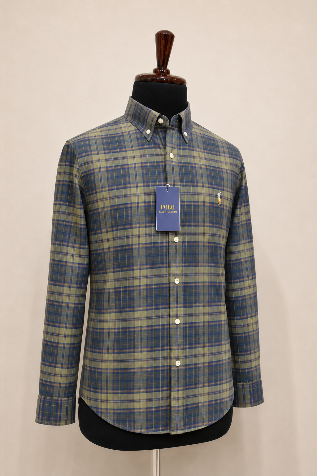 Men’s Olive and Navy Plaid Shirt - view 2