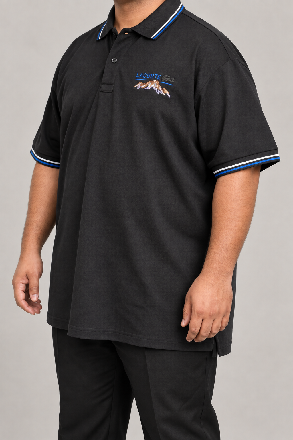 Oversized Black Mountain-Embroidery Polo With Blue And White Trim - view 3