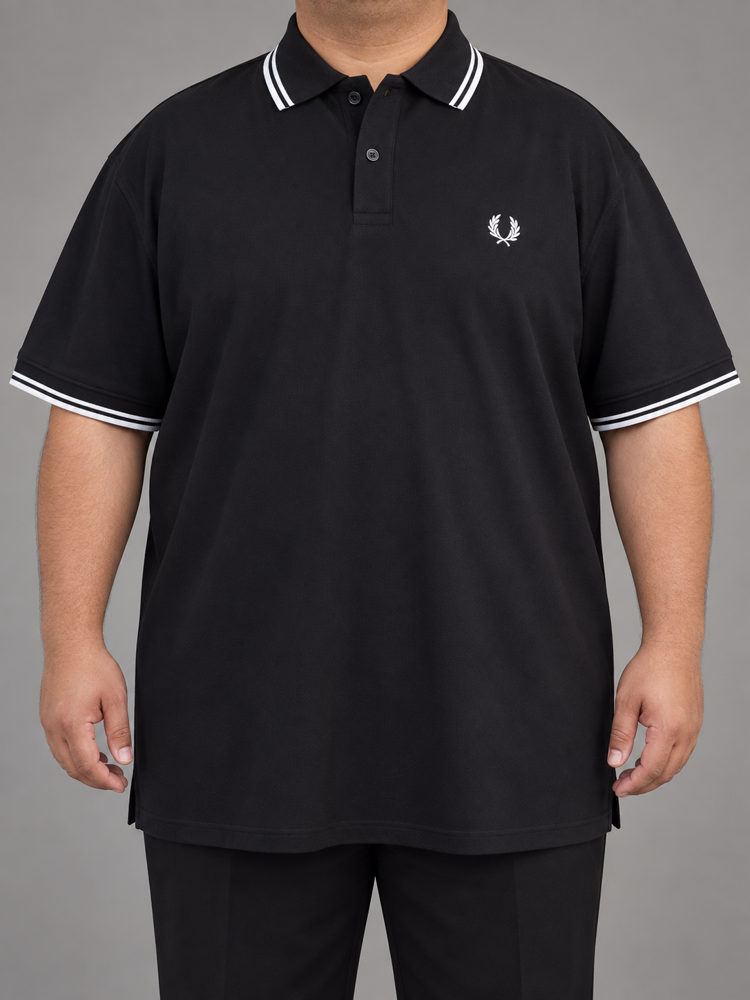 Oversized Black Polo With Double White Tipping - front view