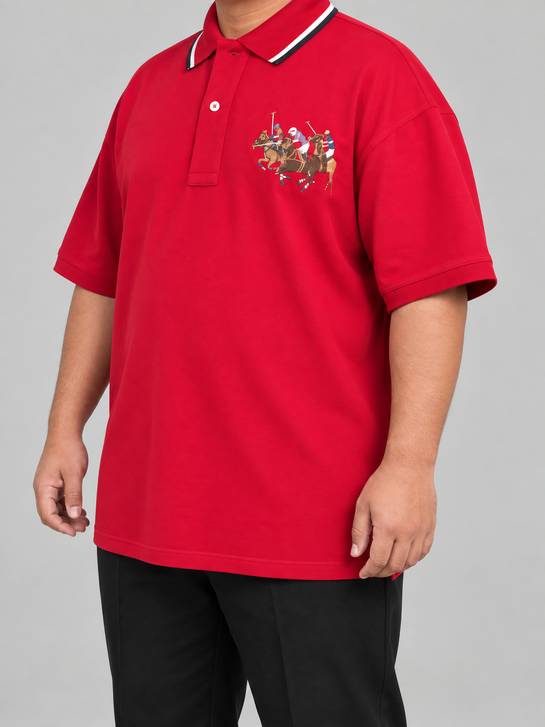 Oversized Crimson-Red Polo With Three-Rider Embroidery - view 2