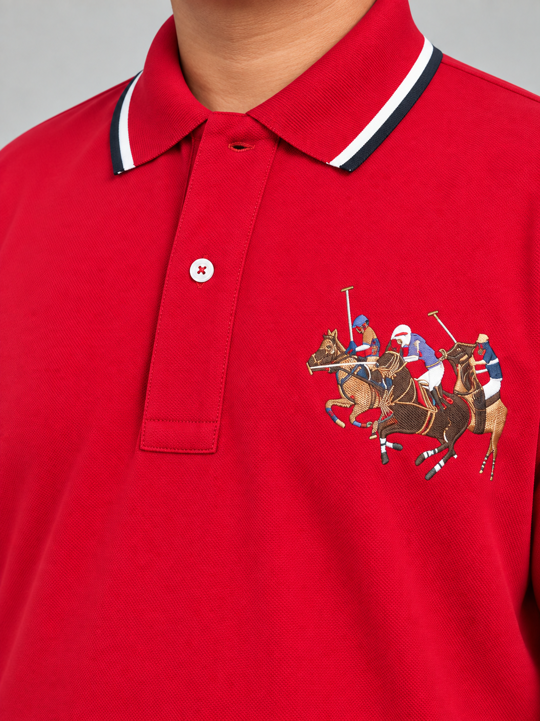 Oversized Crimson-Red Polo With Three-Rider Embroidery - view 4