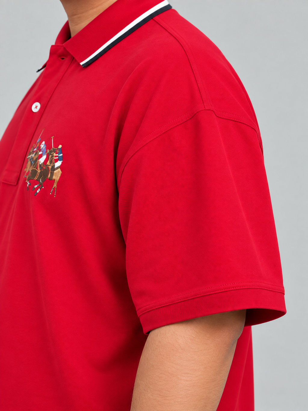 Oversized Crimson-Red Polo With Three-Rider Embroidery - view 5