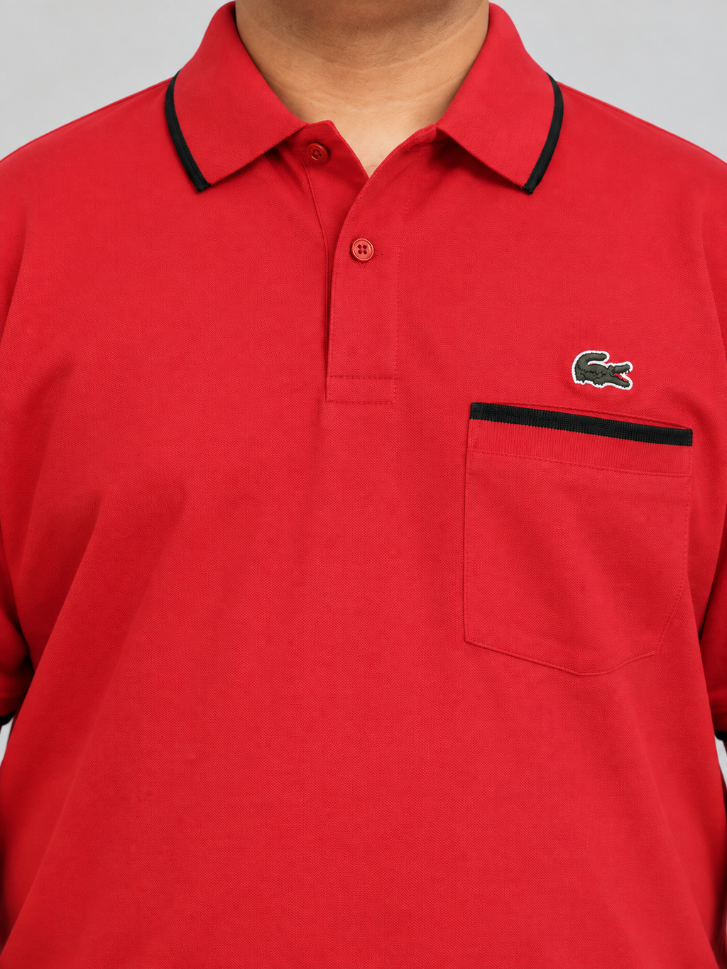 Oversized Red Pocket Polo With Black Trim - view 4