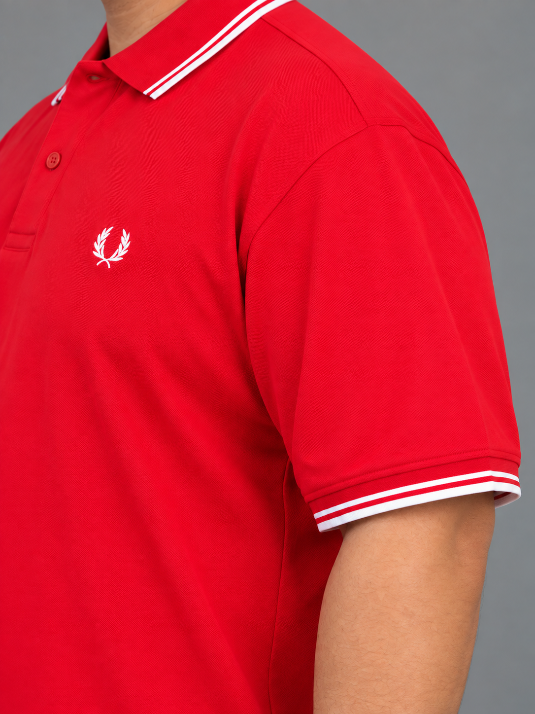 Oversized Red Polo With Double White Tipping - view 5