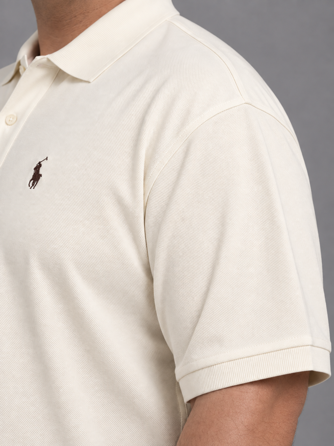 Oversized Warm-Ivory Polo With Dark-Brown Rider Embroidery - view 5