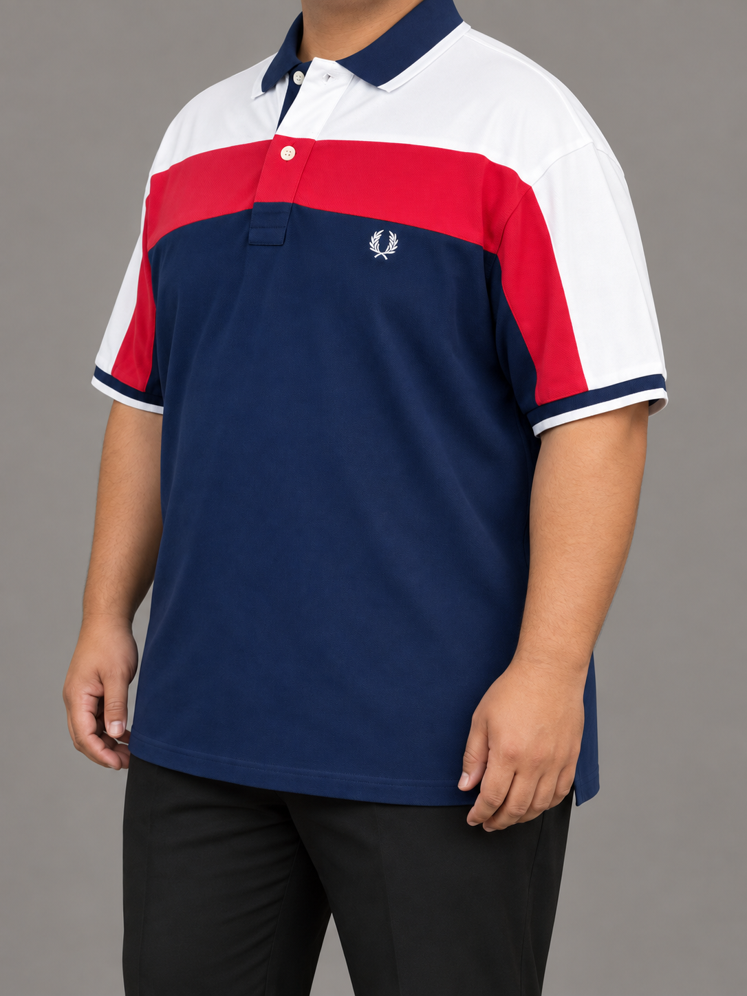 Oversized White, Red And Navy Colour-Block Polo - view 2