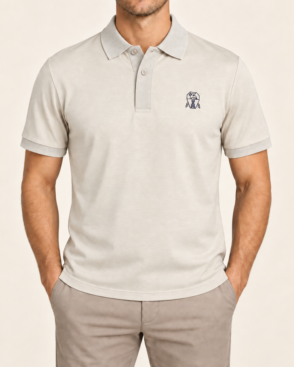 Cream Rib Trim Crest Polo - front view