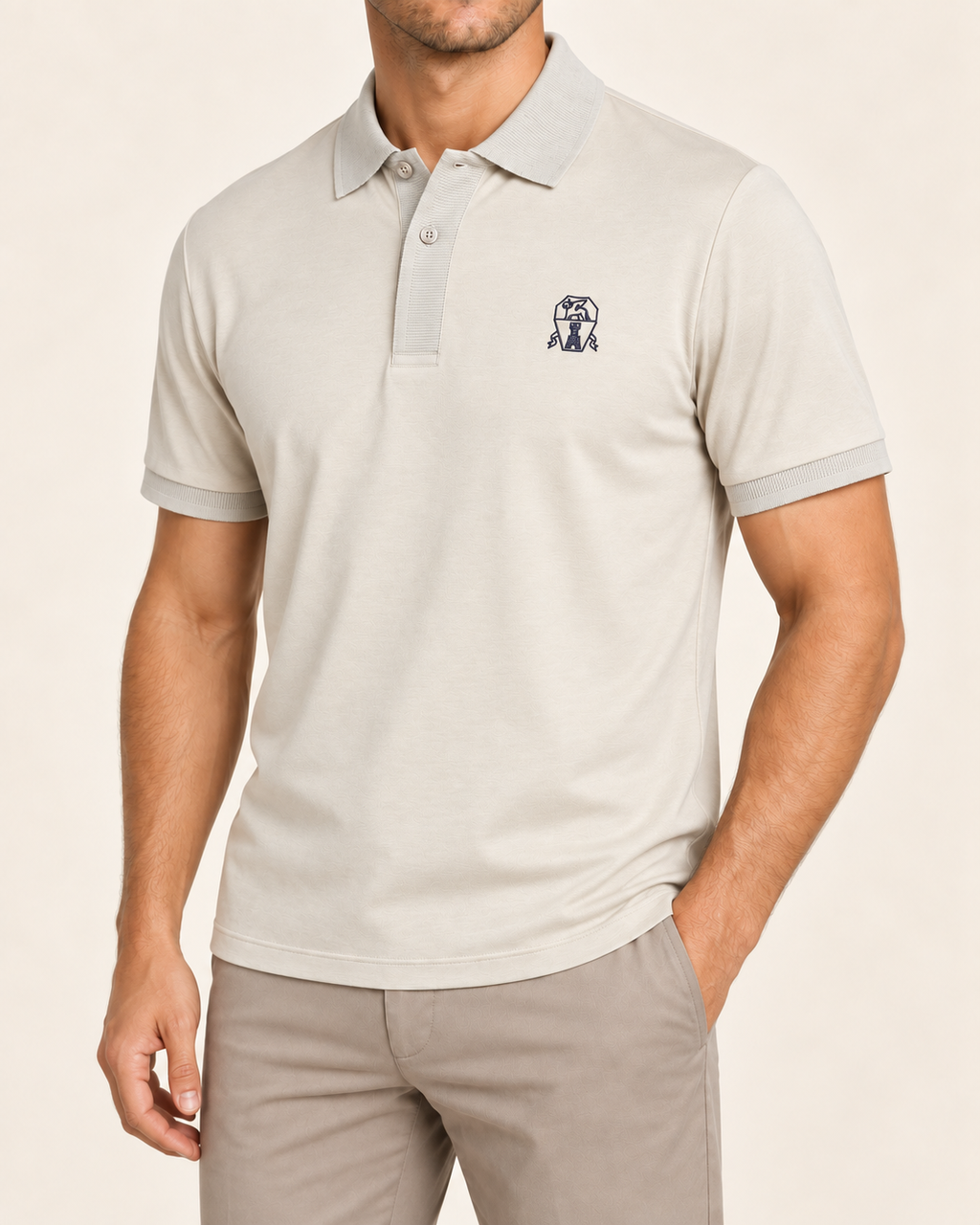 Cream Rib Trim Crest Polo - view 2