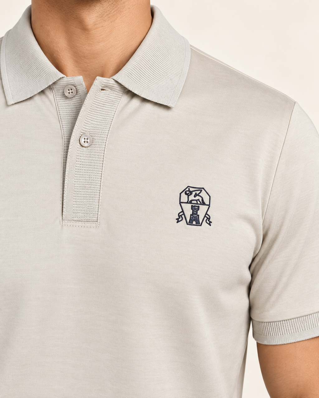 Cream Rib Trim Crest Polo - view 4