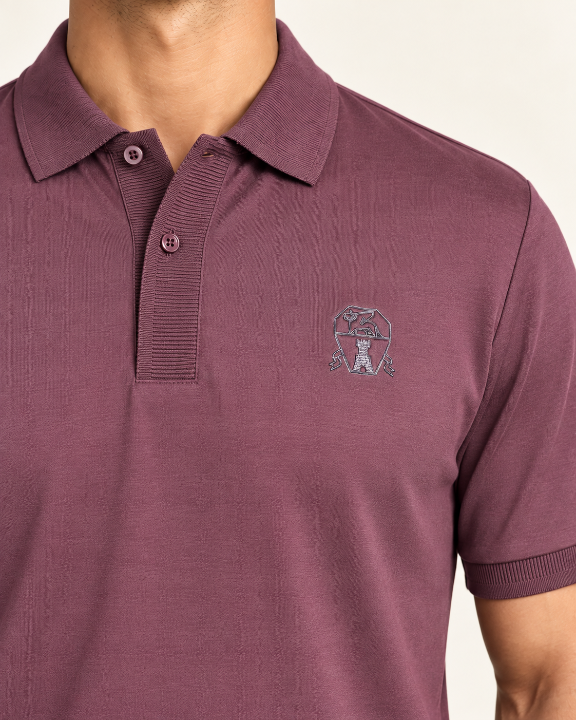 Maroon Rib Trim Crest Polo - view 4