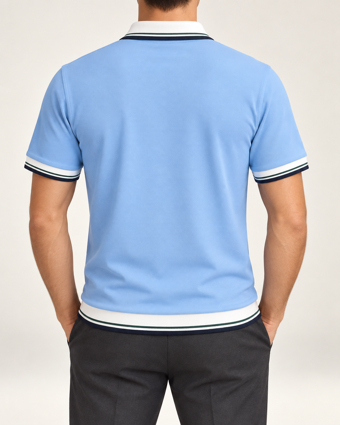 Sky Blue Contrast-Trim Crest Polo Shirt - view 3