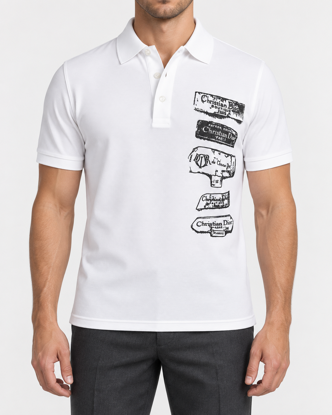 White Archive Label Graphic Polo Shirt - front view