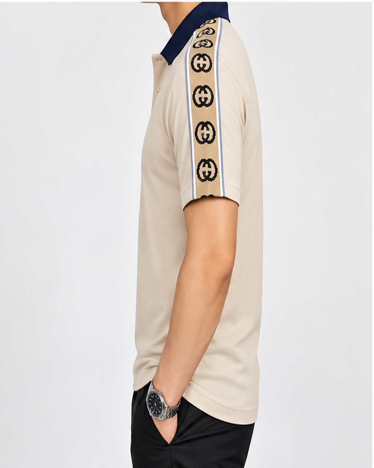 Beige Shoulder-Print Polo T-Shirt - view 3