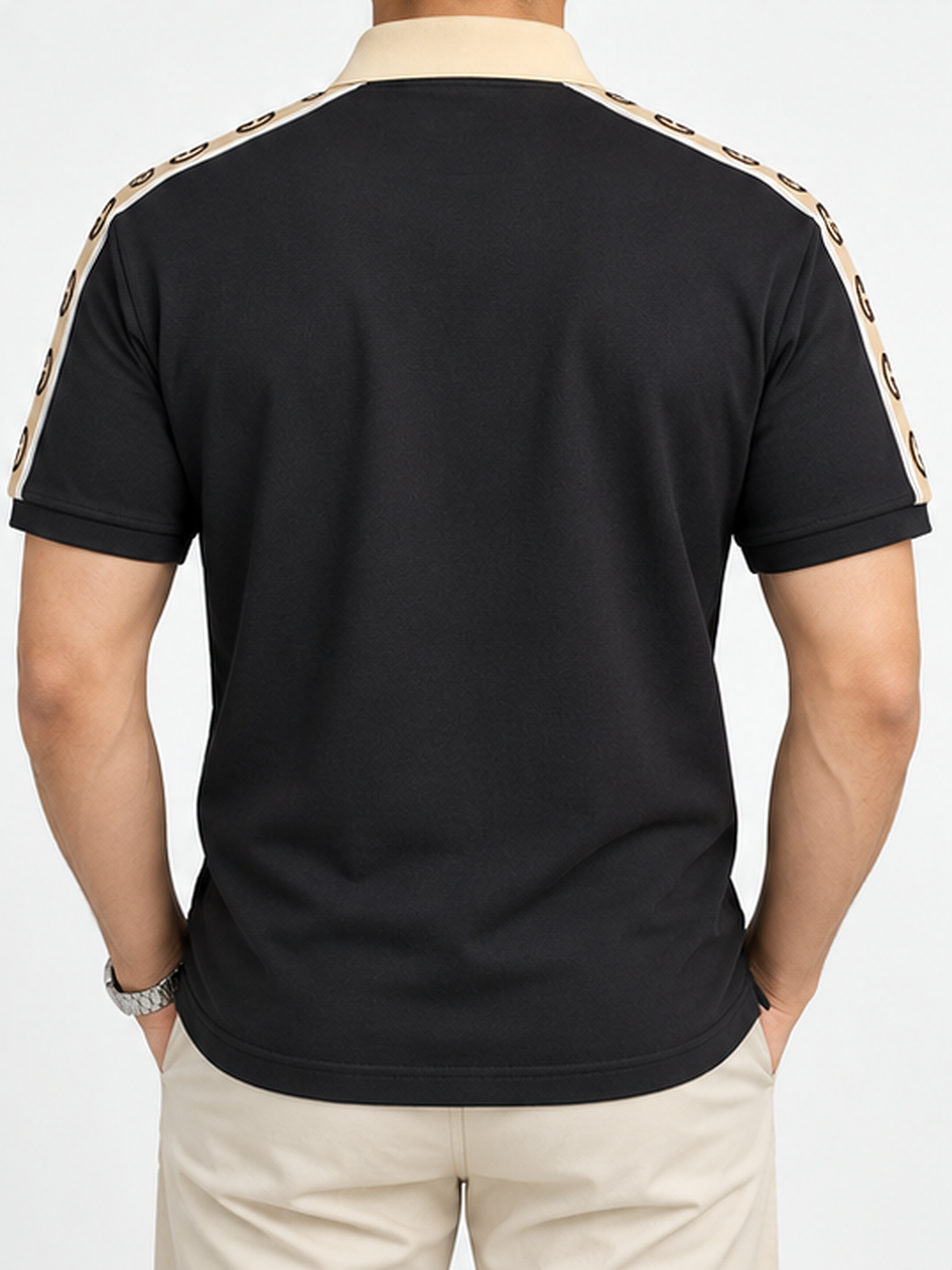 Black Shoulder-Print Polo T-Shirt - view 4
