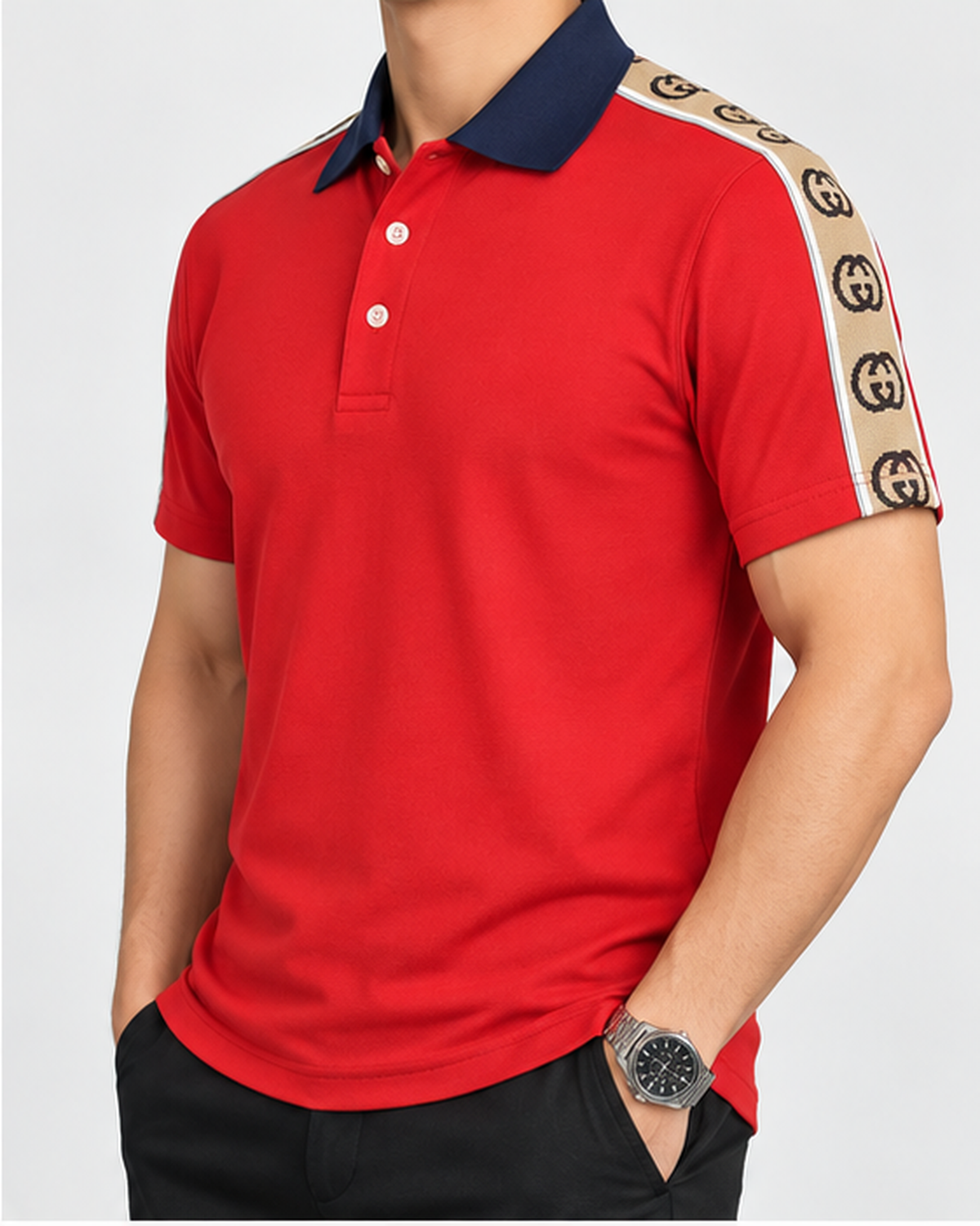 Red Shoulder-Print Polo T-Shirt - view 2