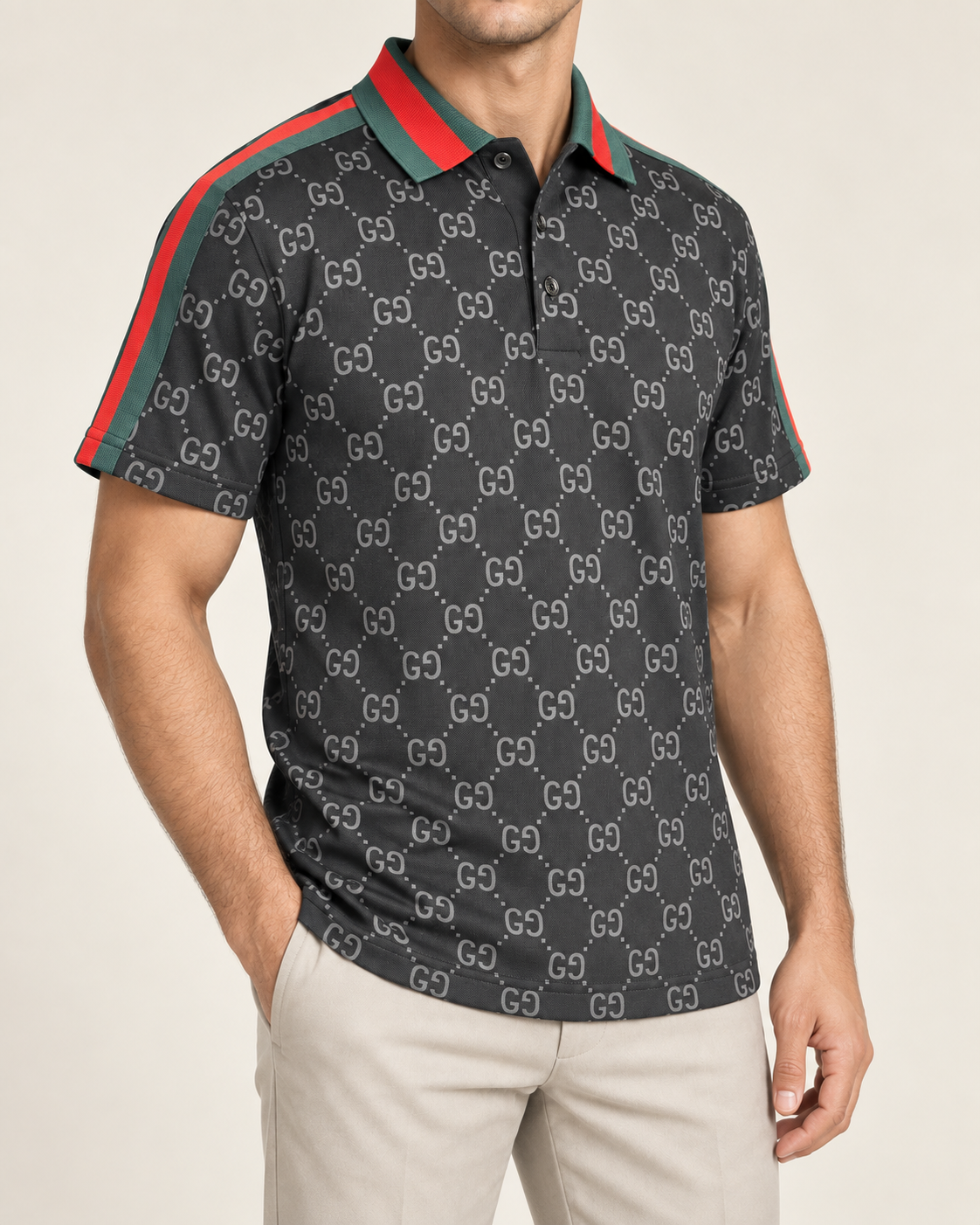 Charcoal Monogram Stripe Polo T Shirt - view 2