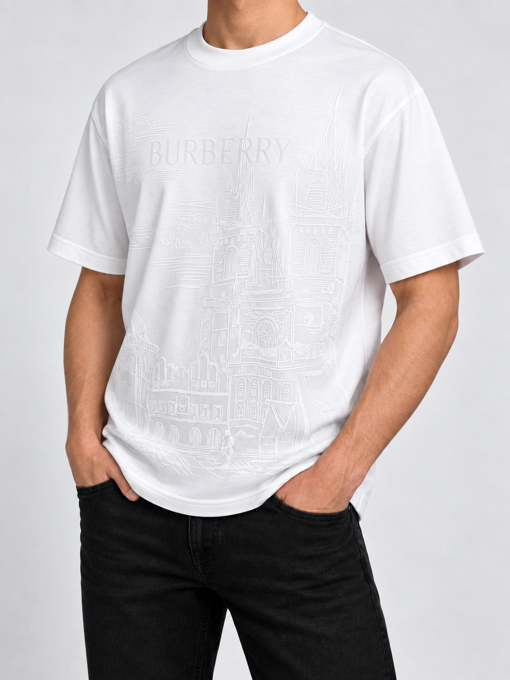 Men’s White Tonal Castle Drop-Shoulder T-Shirt - view 4