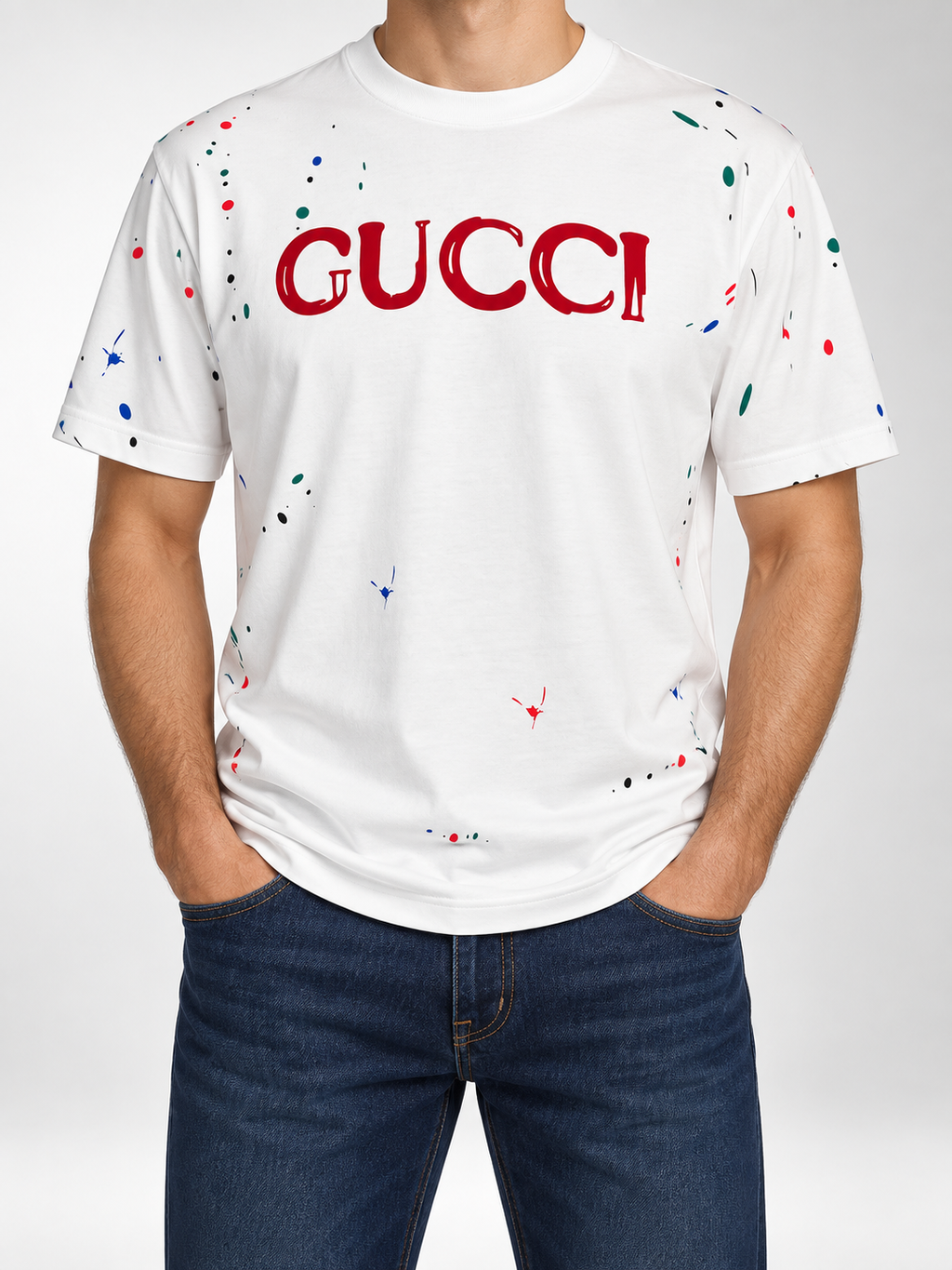 Men’s White Paint-Splatter Logo T-Shirt - front view