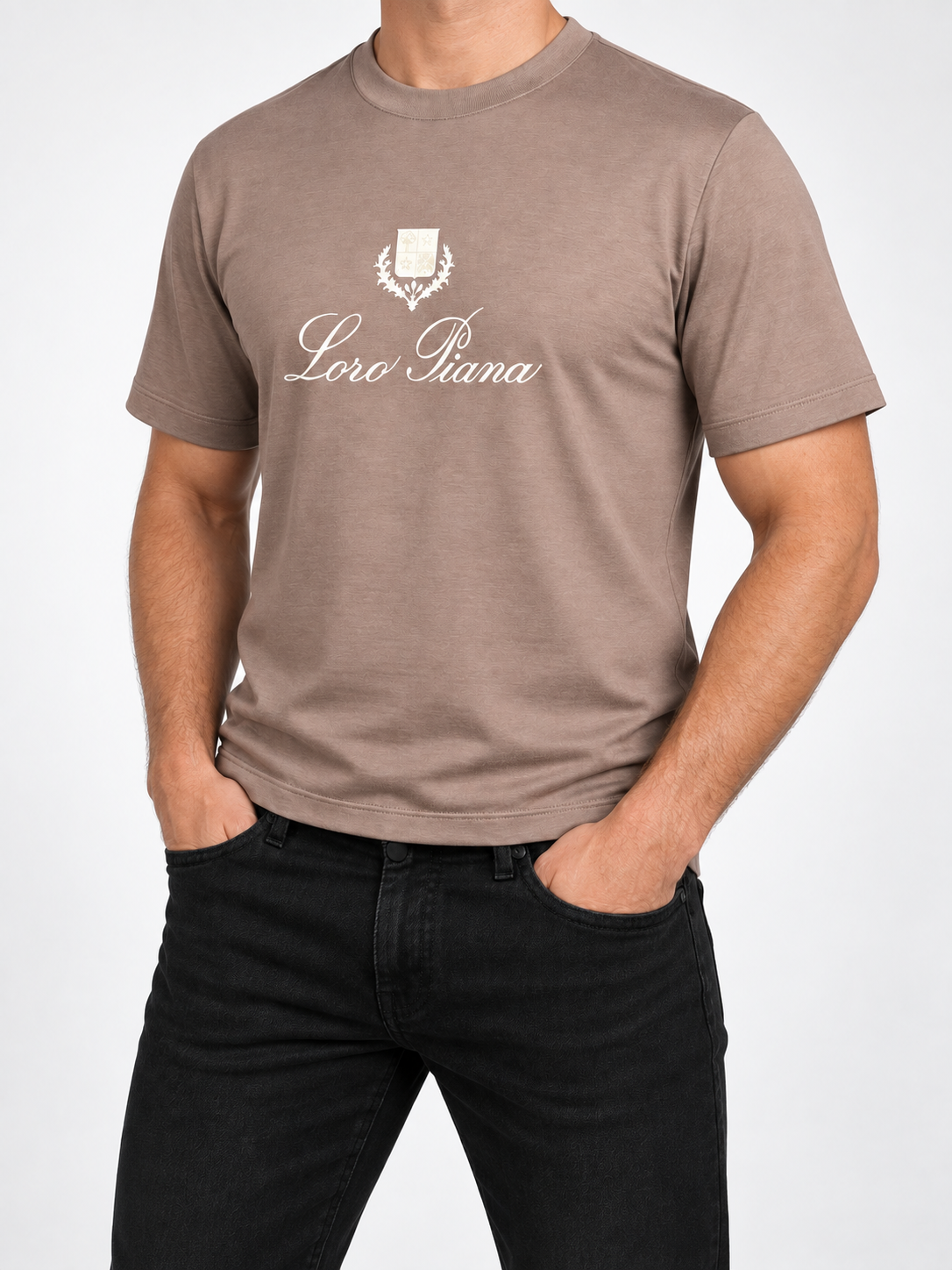 Men’s Taupe Ivory Crest-Script T-Shirt - view 4