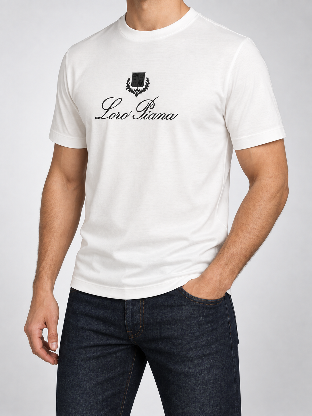 Men’s Ivory-White Black Crest-Script T-Shirt - view 2