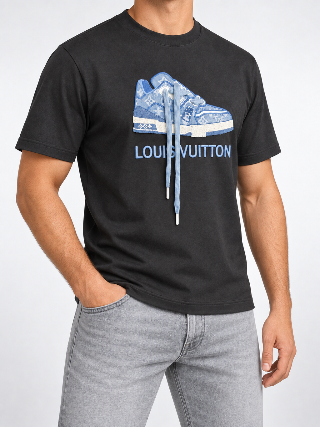 Men’s Black Blue Sneaker Graphic T-Shirt - view 2