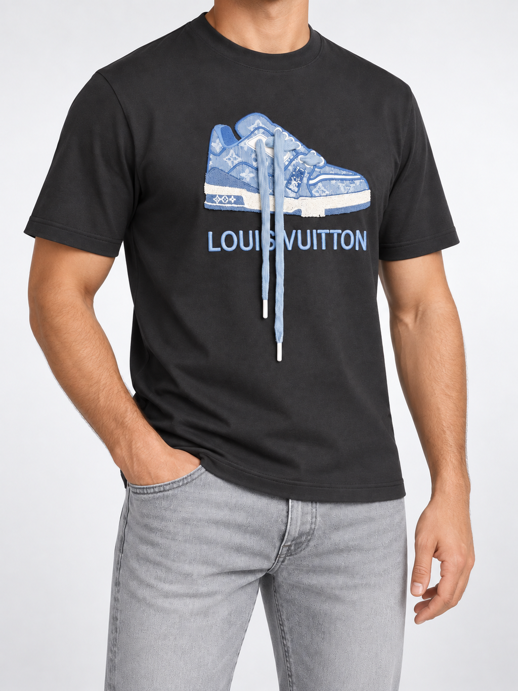 Men’s Black Blue Sneaker Graphic T-Shirt - view 3