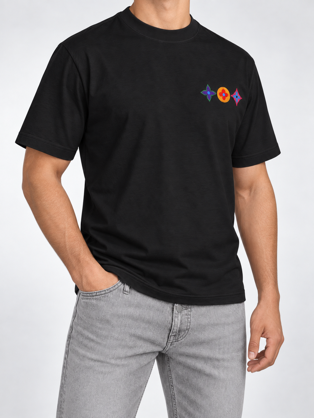 Men’s Black Multicolour Monogram T-Shirt - view 3