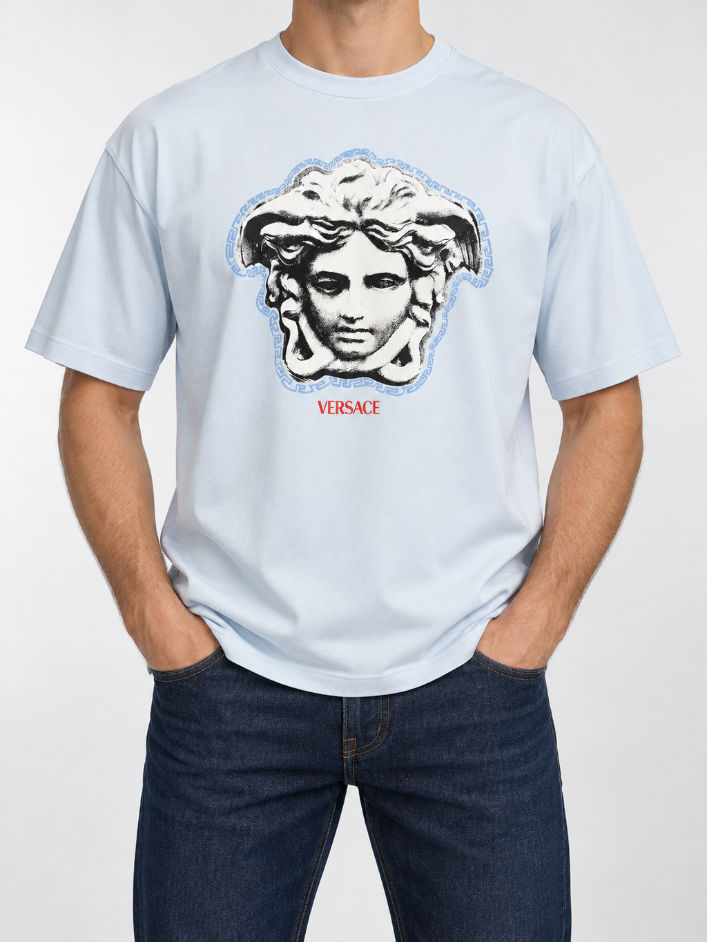 Men’s Ice Blue Medusa Drop-Shoulder T-Shirt - front view