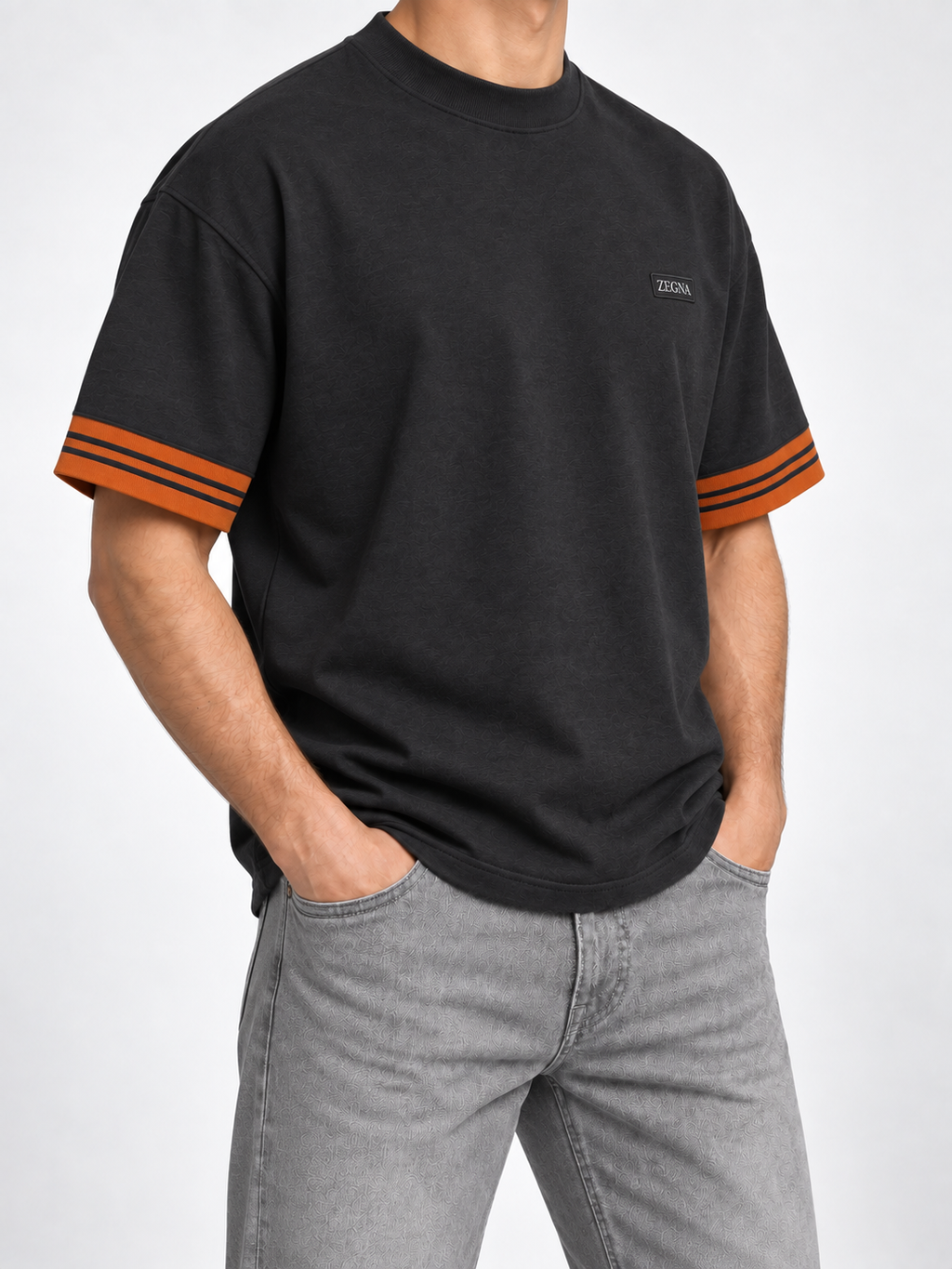 Men’s Charcoal Orange-Cuff T-Shirt - view 2