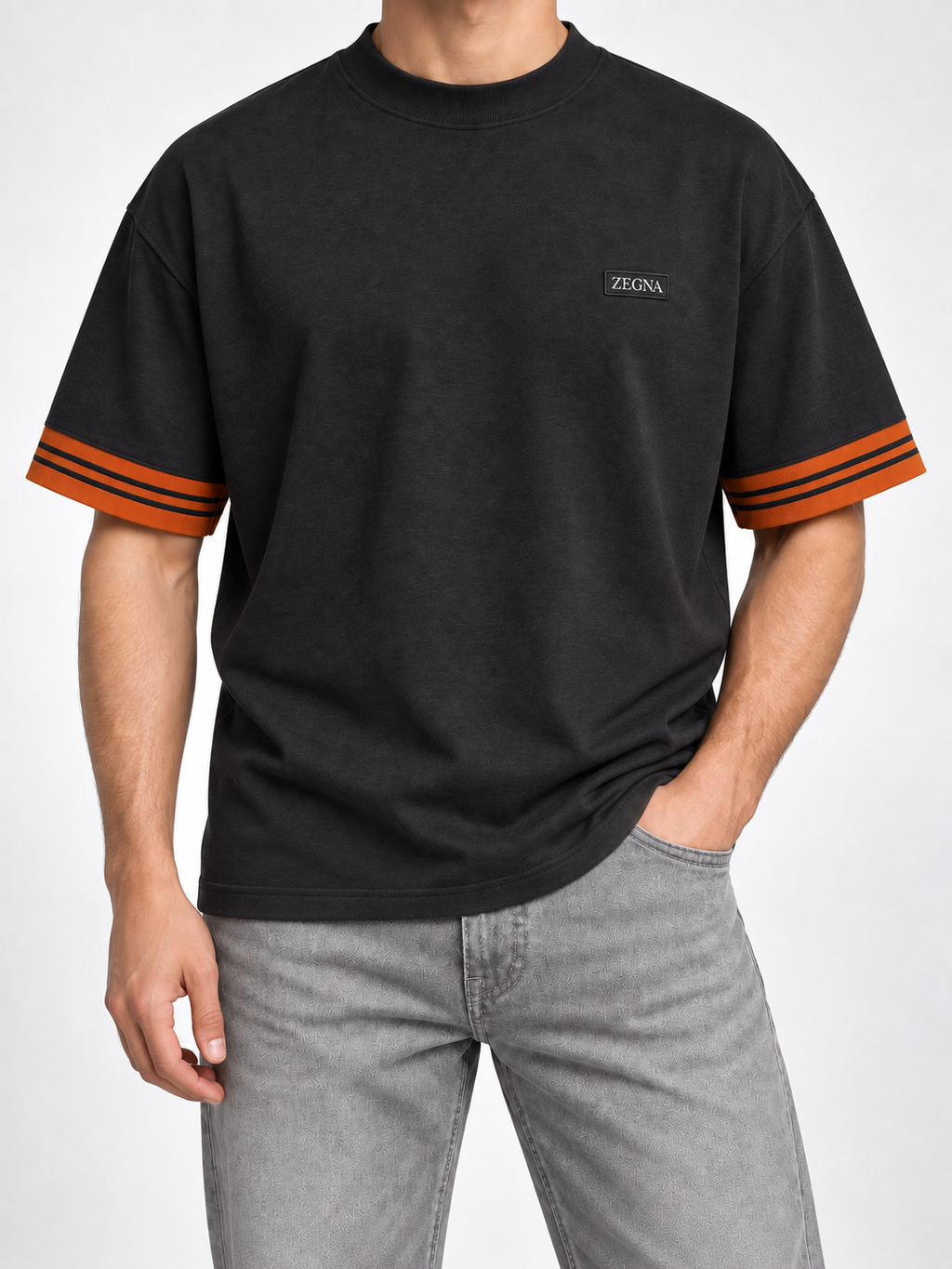Men’s Charcoal Orange-Cuff T-Shirt - view 3