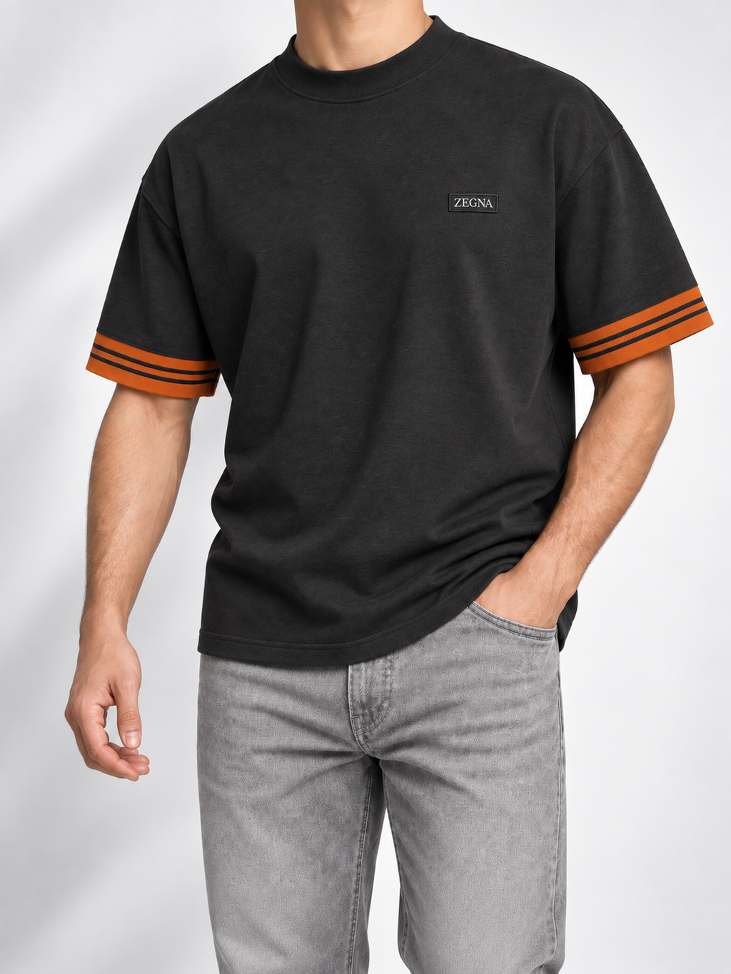 Men’s Charcoal Orange-Cuff T-Shirt - view 4