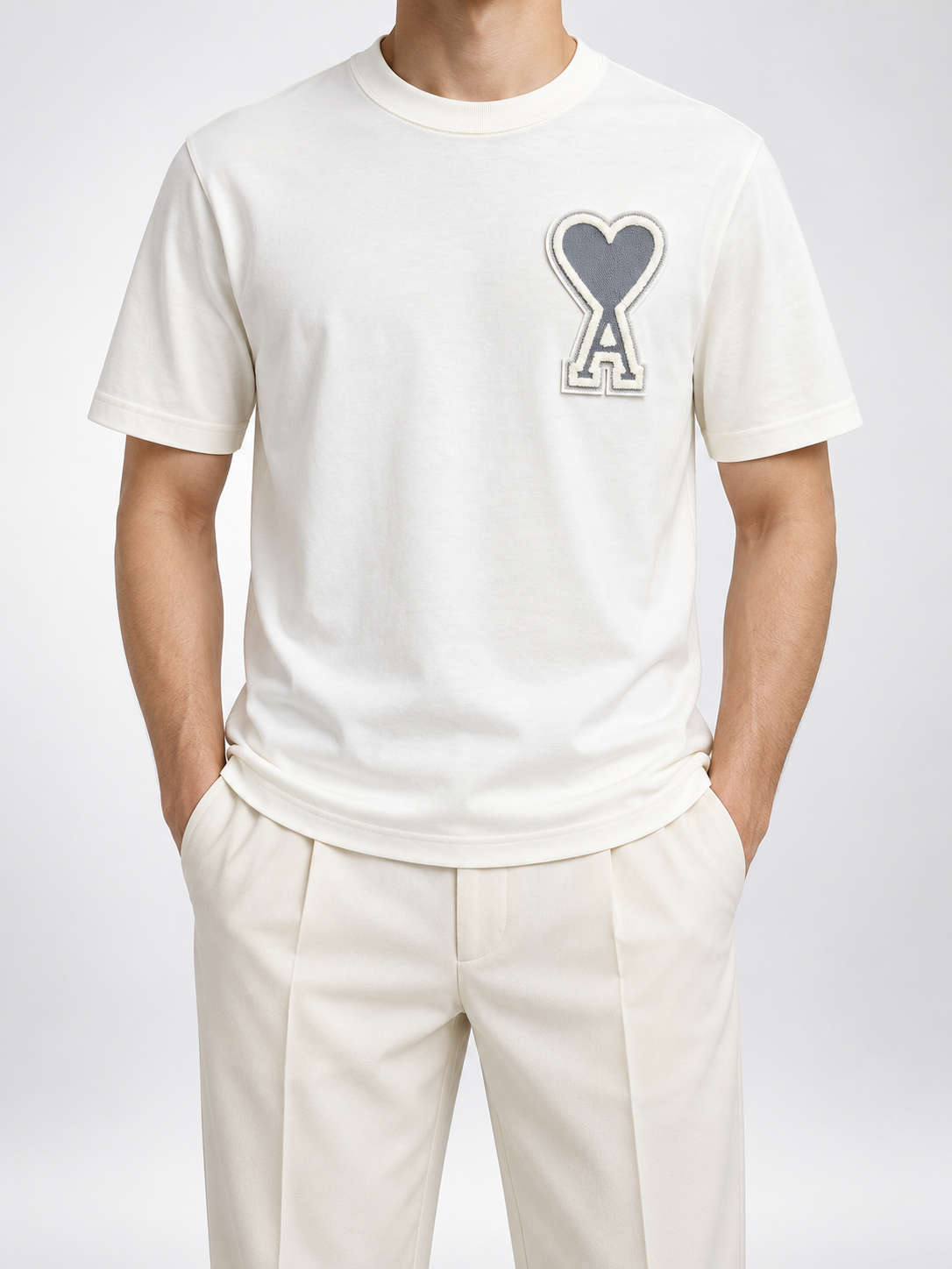 Men’s Ivory Heart-A Appliqué T-Shirt - front view
