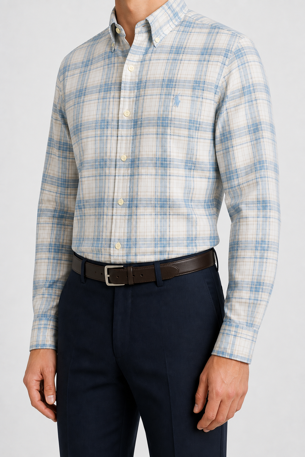 Men’s Cream and Blue Plaid Shirt - view 2