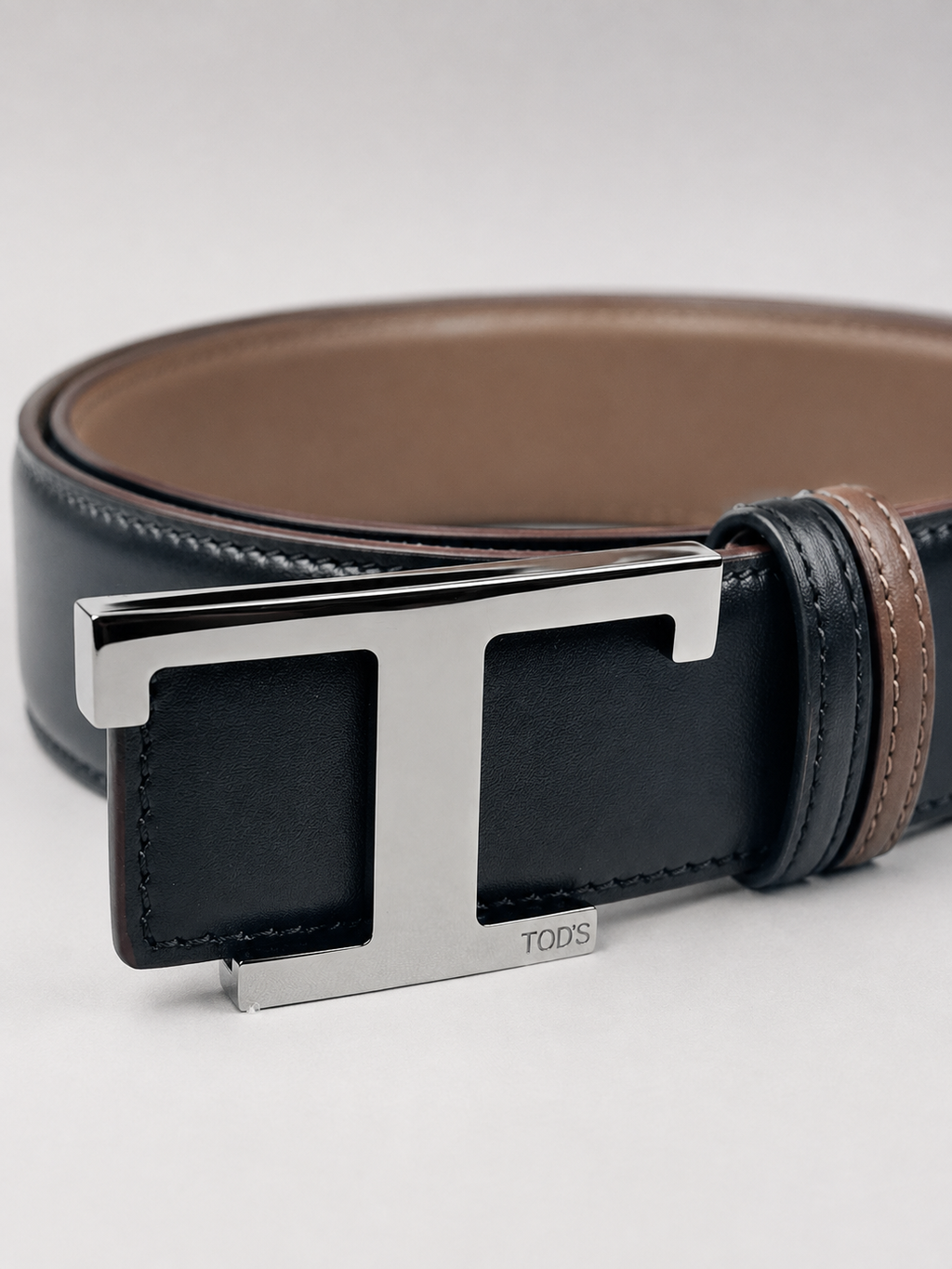 Black and Brown Reversible T-Buckle Belt - front view
