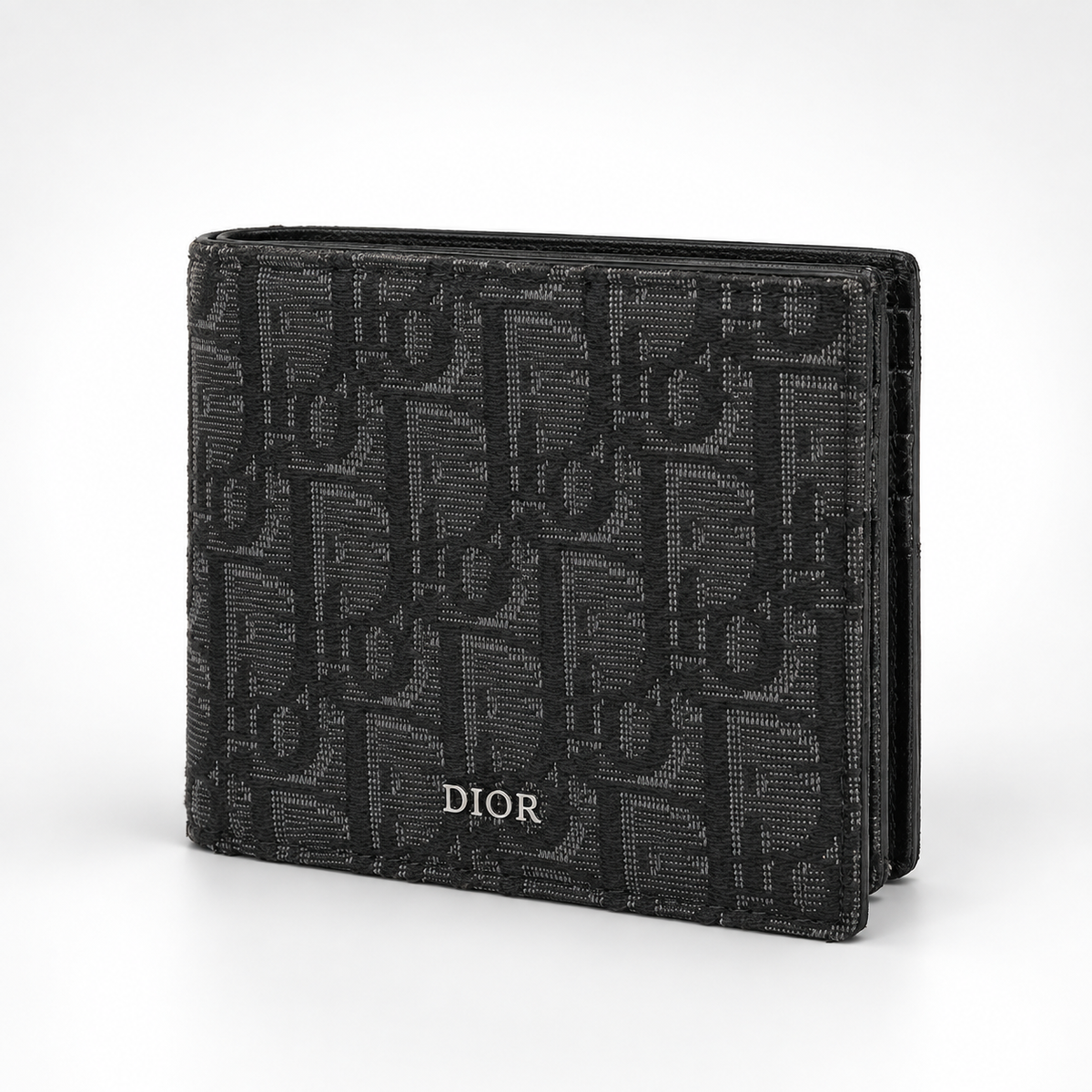Black Grey Woven Bifold Wallet - front view