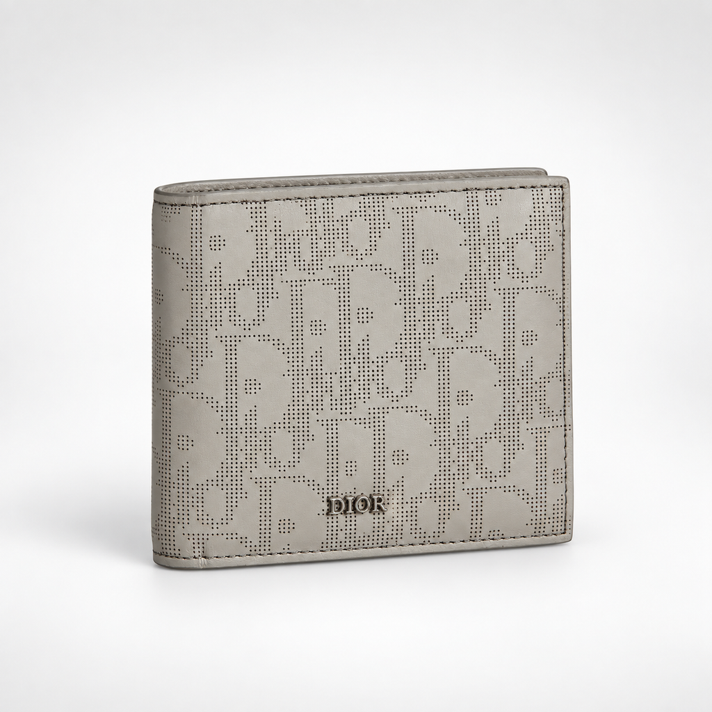Dove Grey Perforated Monogram Bifold Wallet - front view