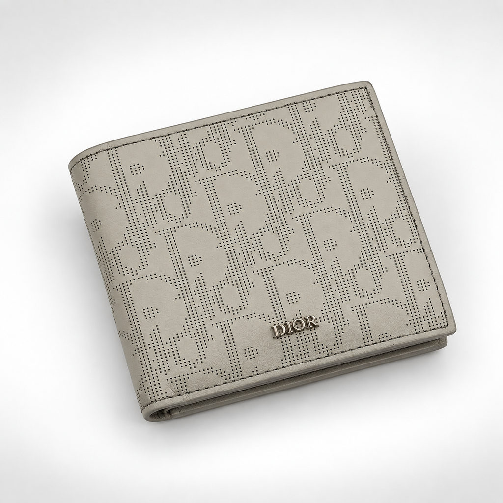 Dove Grey Perforated Monogram Bifold Wallet - view 3