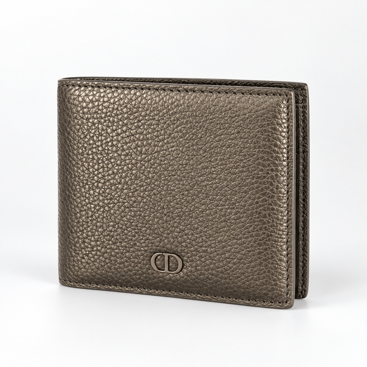 Metallic Pewter Grained Bifold Wallet - front view
