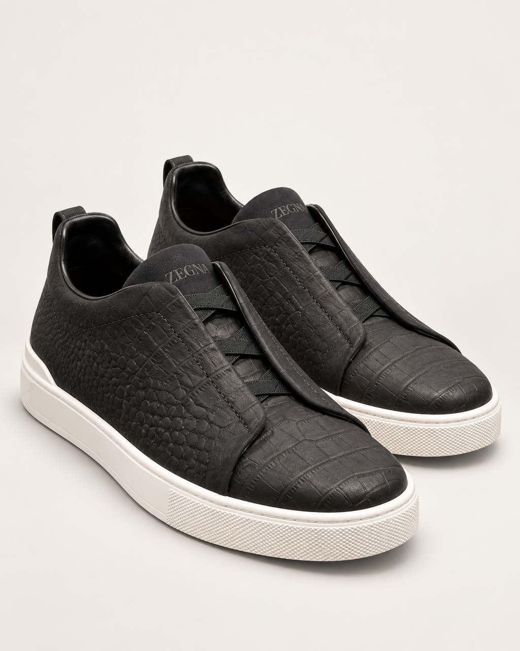 Men’s Black Croc-Effect Slip-On Sneakers — premium product hero image