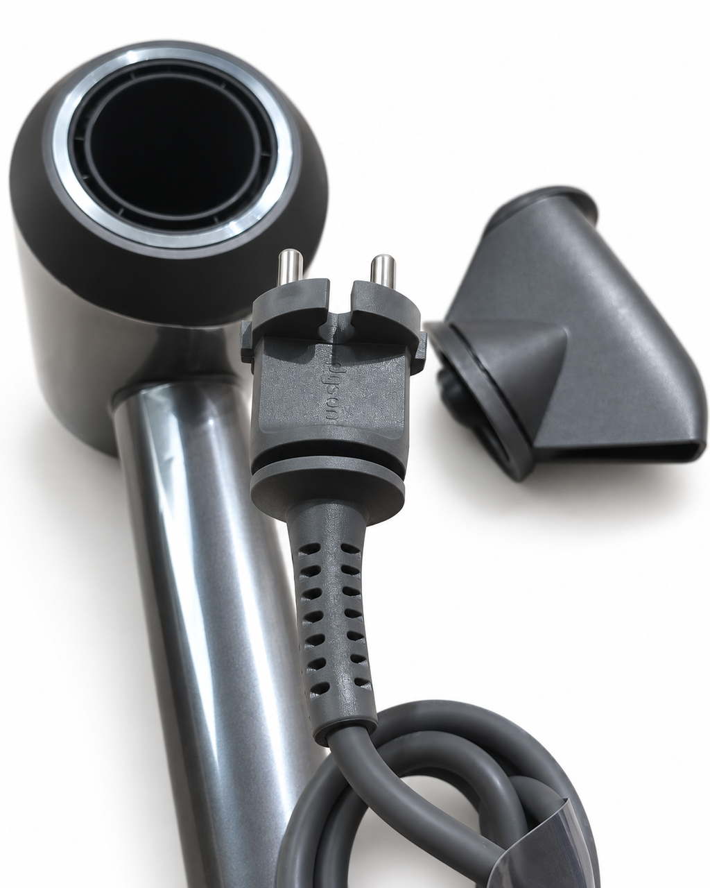 Supplied two-pin plug and cable — hand removed