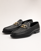 FND — Men’s Black patterned Gold-Buckle Loafers