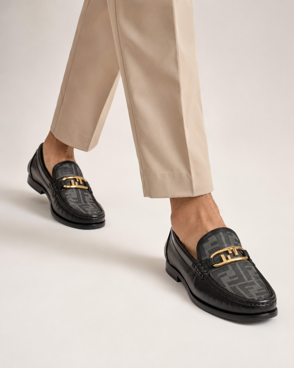 Men’s Black patterned Gold-Buckle Loafers - luxury men's loafers in motion