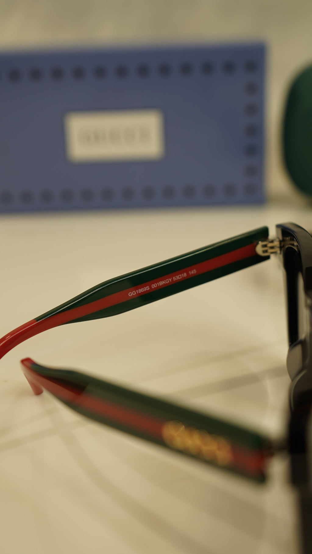 GG black square sunglasses with red and green temples — view 4