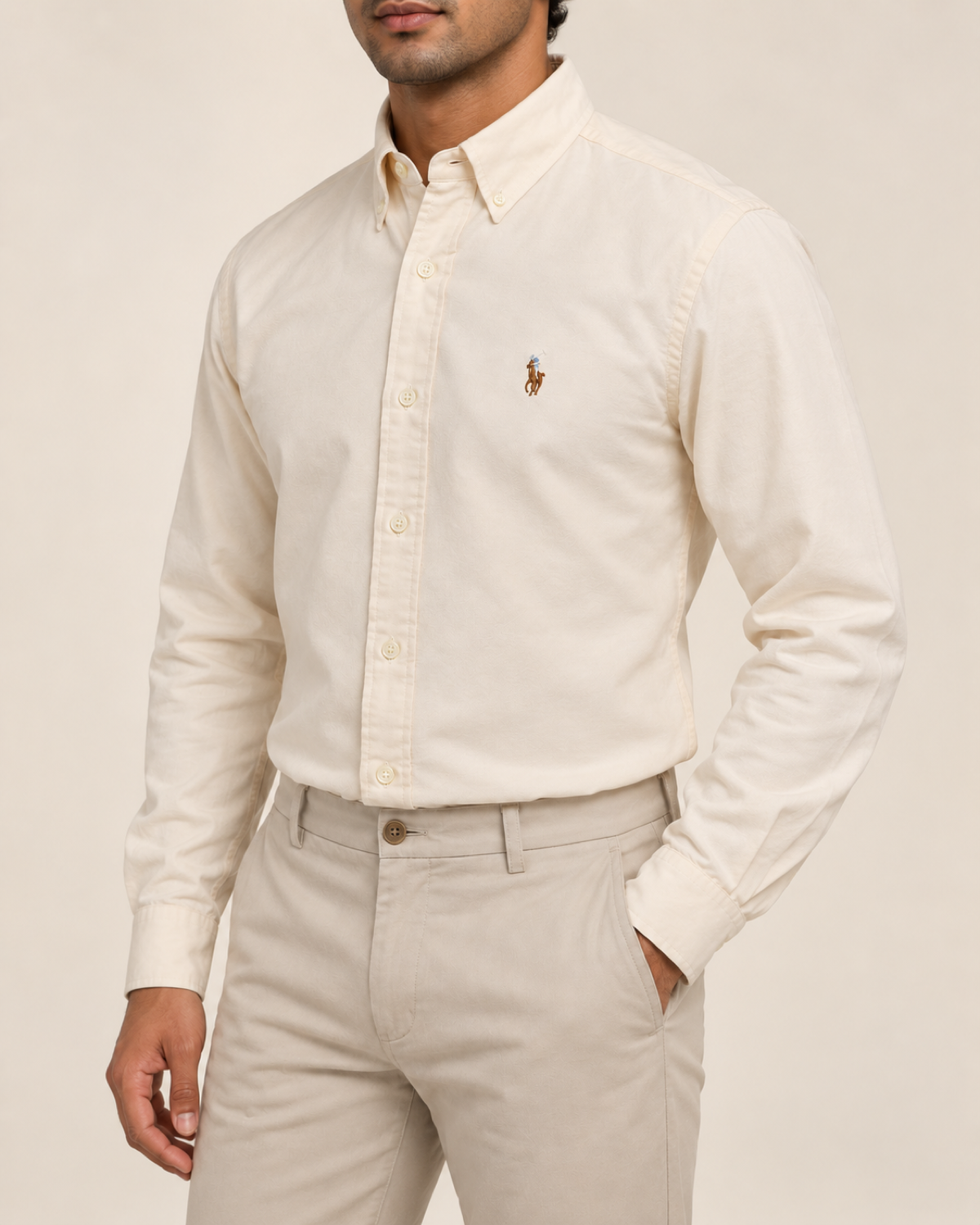 RL — Ivory Cream Button-Down Shirt — side view