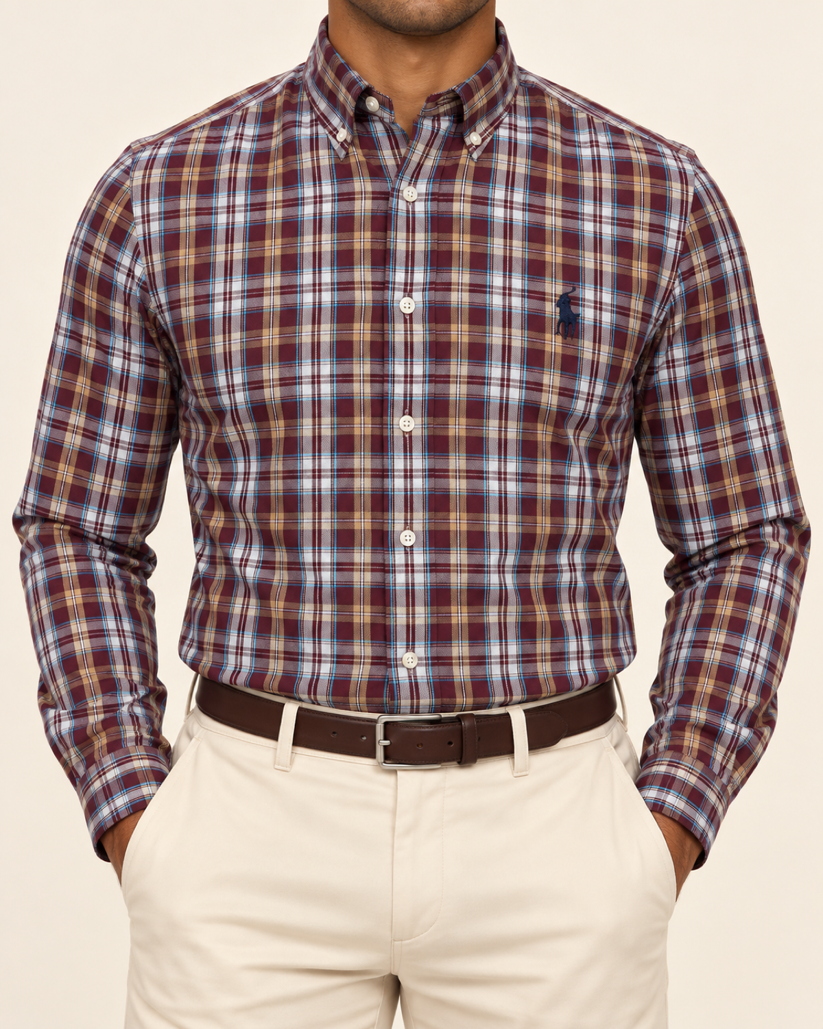 RL — Burgundy Plaid Button-Down Shirt — front view