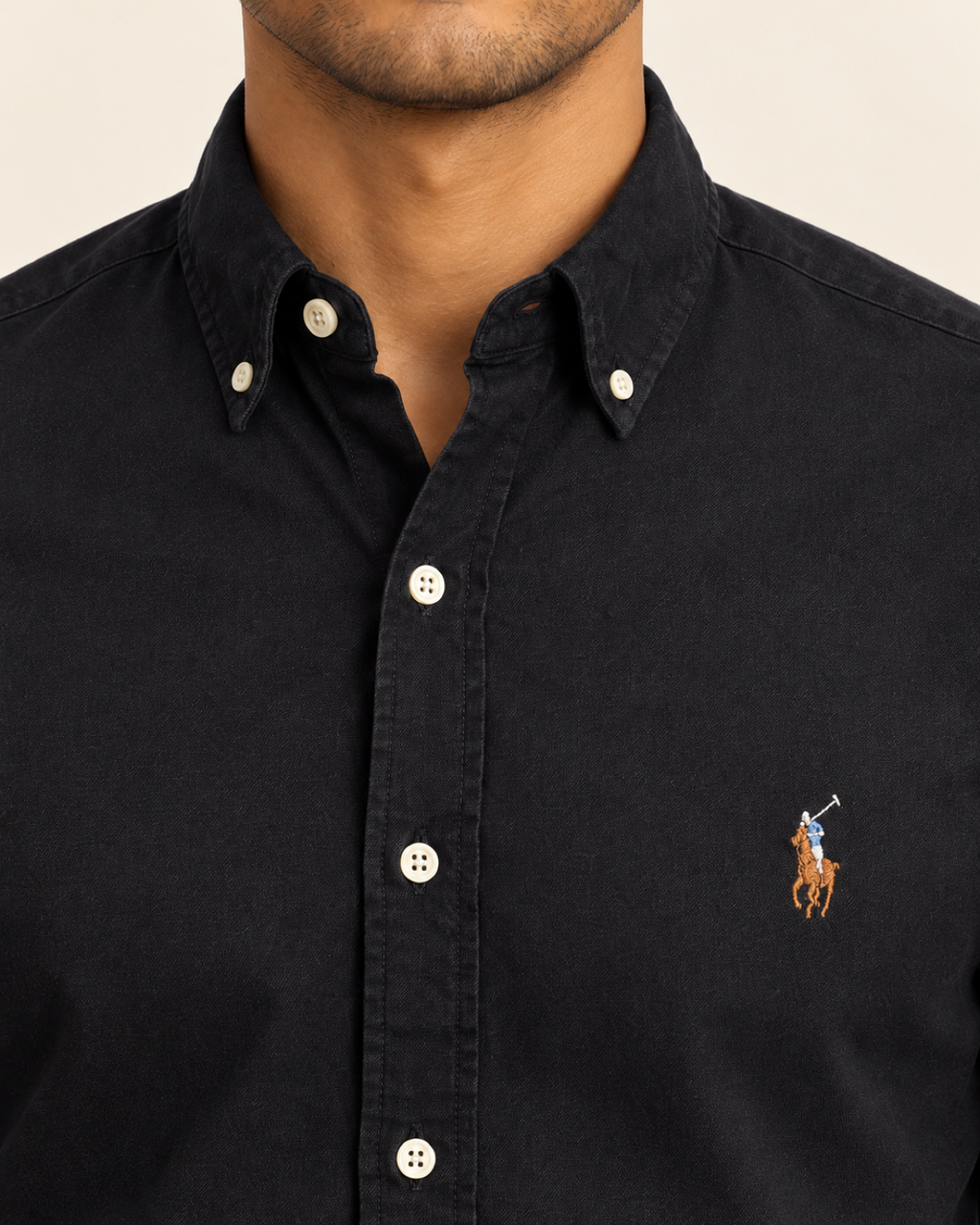 RL — Black Button-Down Shirt — detail view