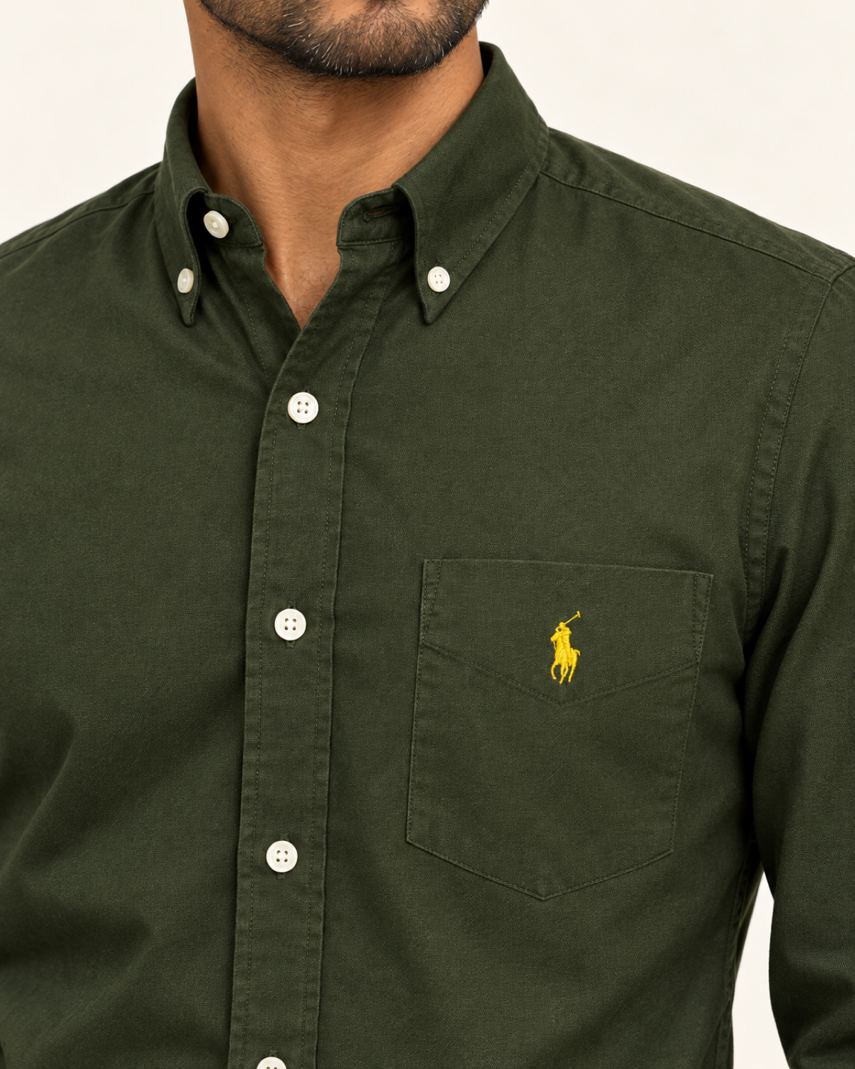 RL — Dark Olive Pocket Button-Down Shirt — detail view