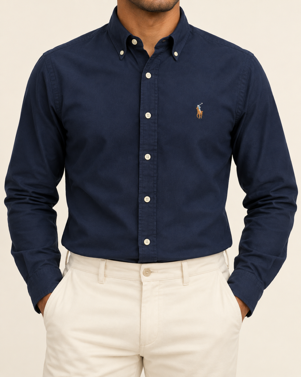 RL — Deep Navy Button-Down Shirt — front view