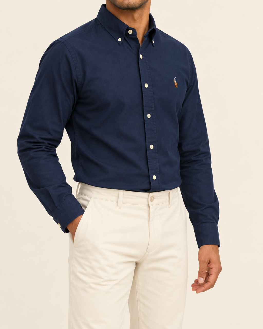 RL — Deep Navy Button-Down Shirt — side view
